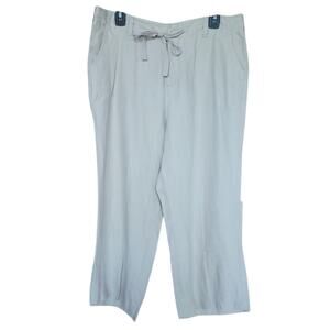 St. John's Bay 100% Linen Beige Pants Drawstring Waist Large Pockets Women's 14